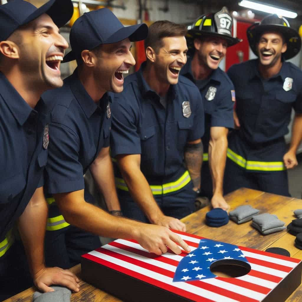 Firefighters Compete in Cornhole and Dartsv