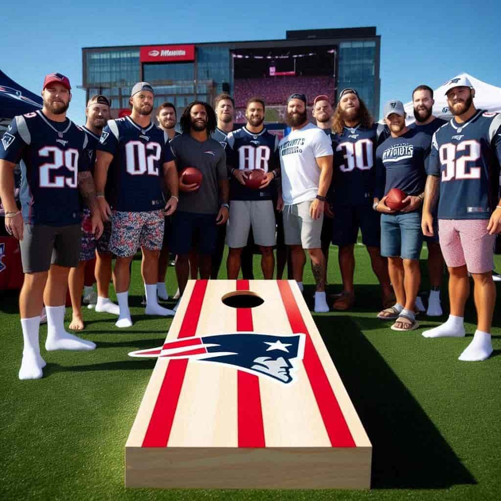 Patriots Players Compete in Cornhole Challenge